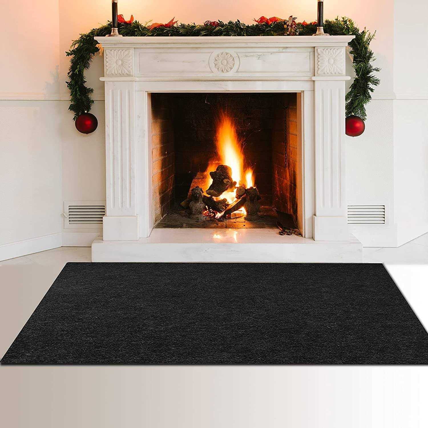 Fireplace Rug Fire Resistant Rectangular Fireproof Hearth Pads Polyester Trim Non Slip Wood Stove Mat