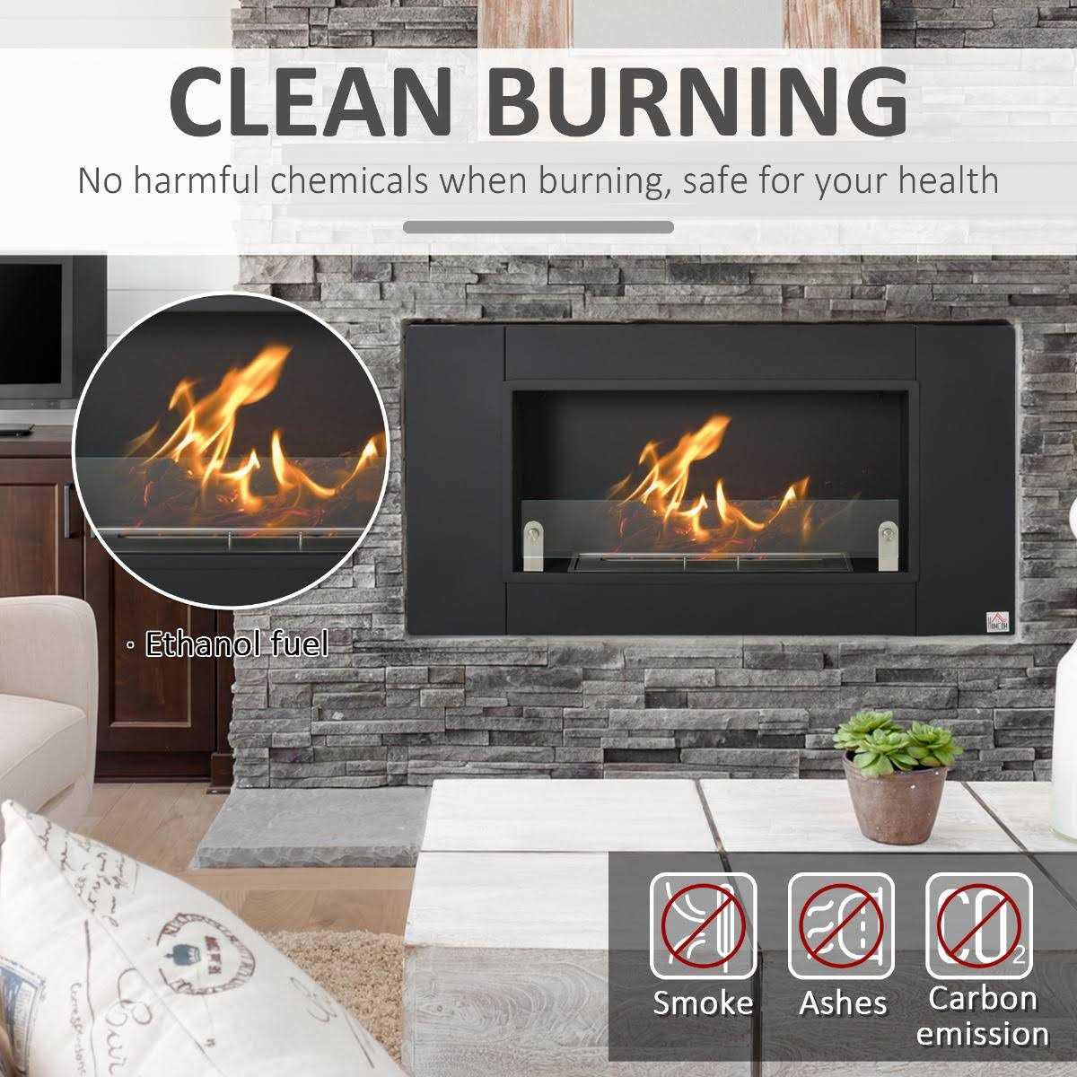 HOMCOM Ethanol Fireplace Wall-Mounted 0.73 Gal Stainless Steel Max 323 Sq. Ft
