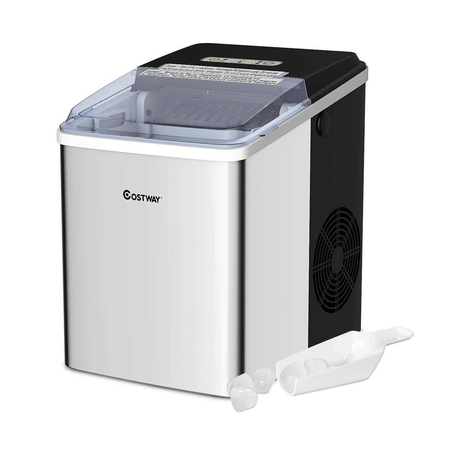 Costway Stainless Steel Ice Maker Countertop 26Lbs/24H Self-Clean