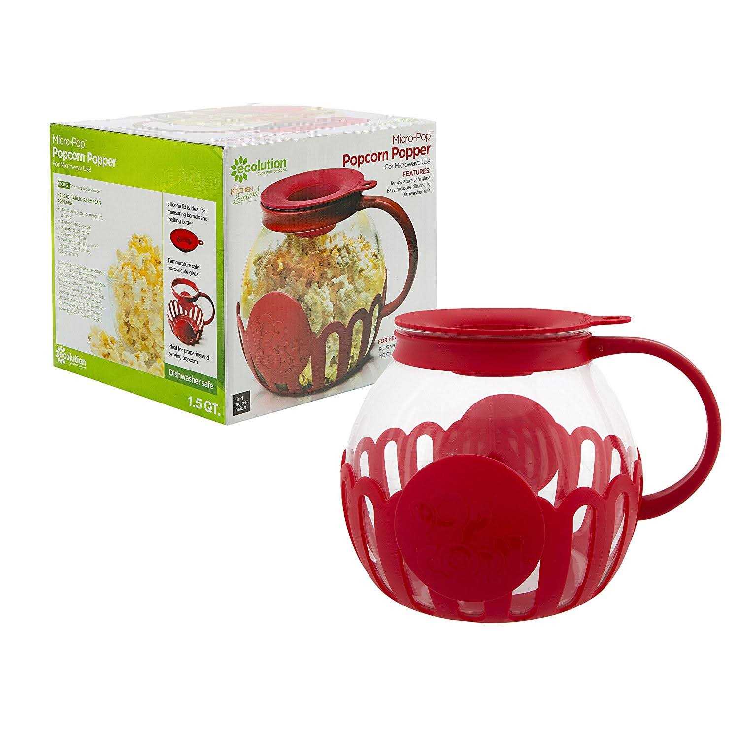 Ecolution Microwave Micro-Pop Popcorn Popper Glass 3-in-1 Lid