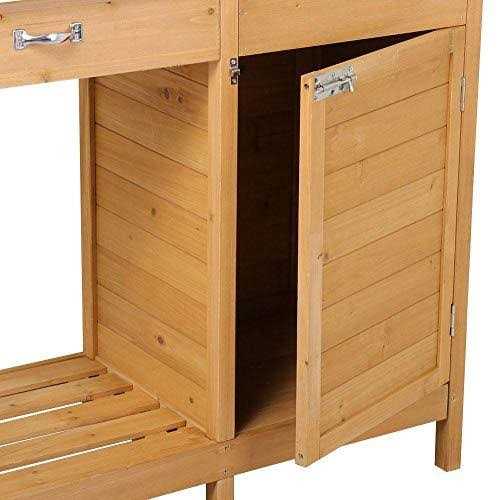 Yaheetech Outdoor Garden Potting Bench Table Work Bench metal Tabletop W/cabinet Drawer open Shelf