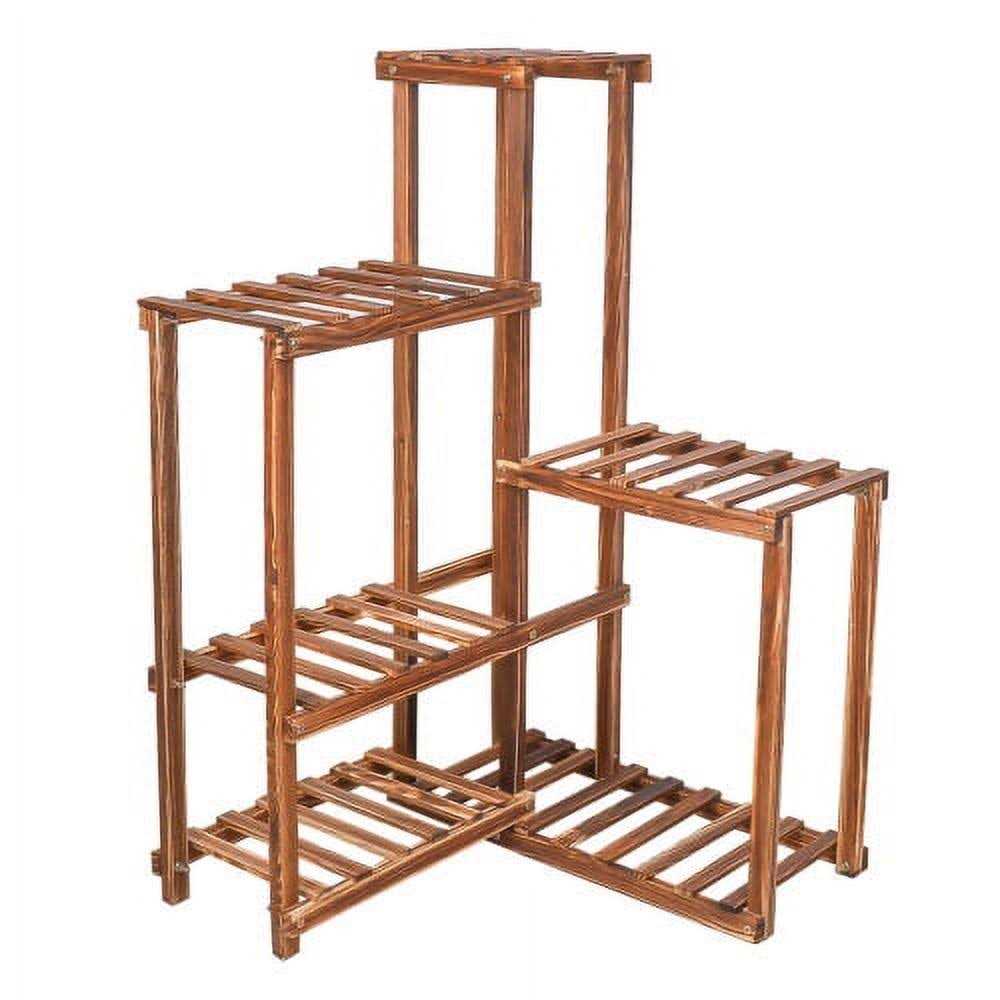 UNHO Well-arranged Wood Plant Stand Holder Flower Display Rack Indoor Outdoor Corner