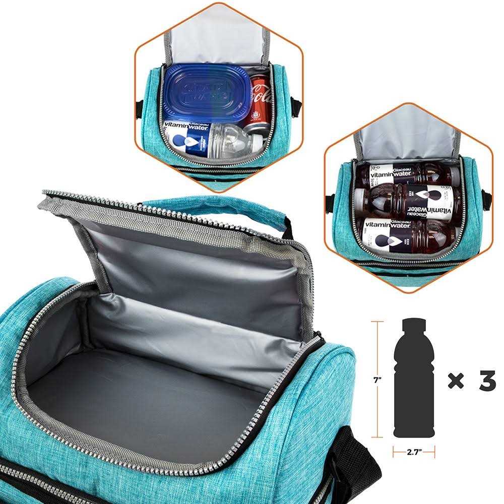 Opux Insulated Dual Compartment Lunch Bag for Men Women Double Deck Reusable Lunch Cooler with Shoulder Strap