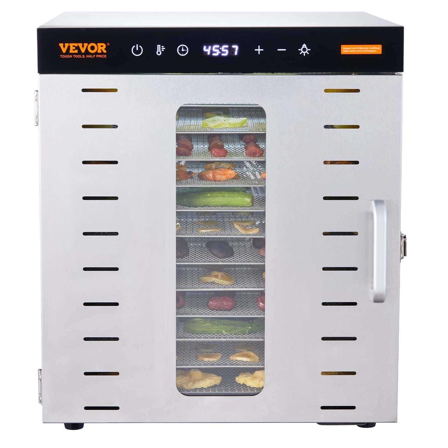 VEVOR Food Dehydrator Machine 10 Stainless Steel Trays 1000W Electric Food Dryer with Digital Adjustable Timer & Temperature for Jerky