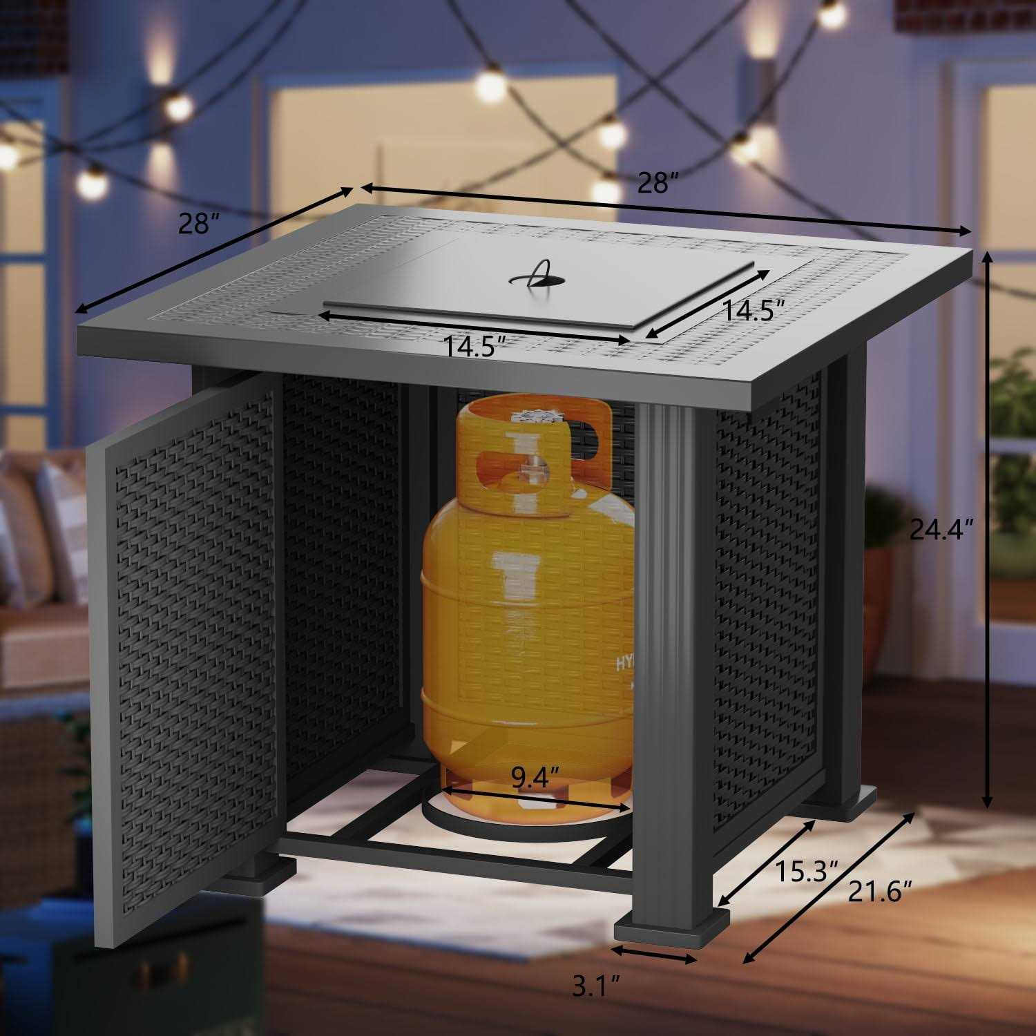 Devoko 28 Square 50000 BTU Propane Fire Pit Table