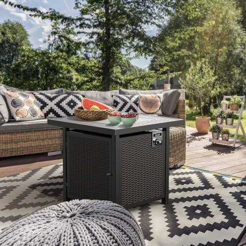 Cecarol Propane Fire Table, Outdoor Fire Pit Table With Lid And Lava