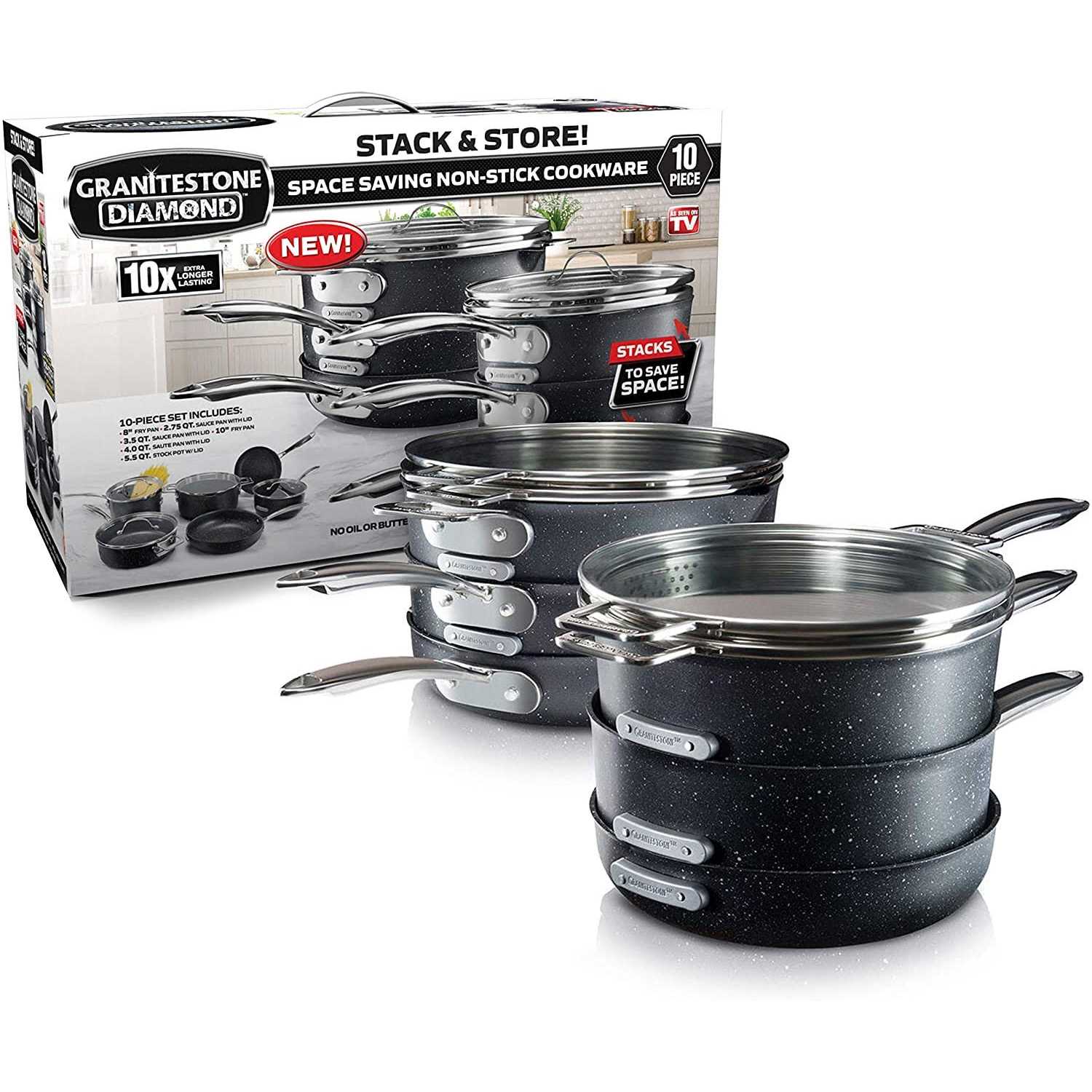 Granitestone 10-Piece Stackmaster Stackable Cookware Set
