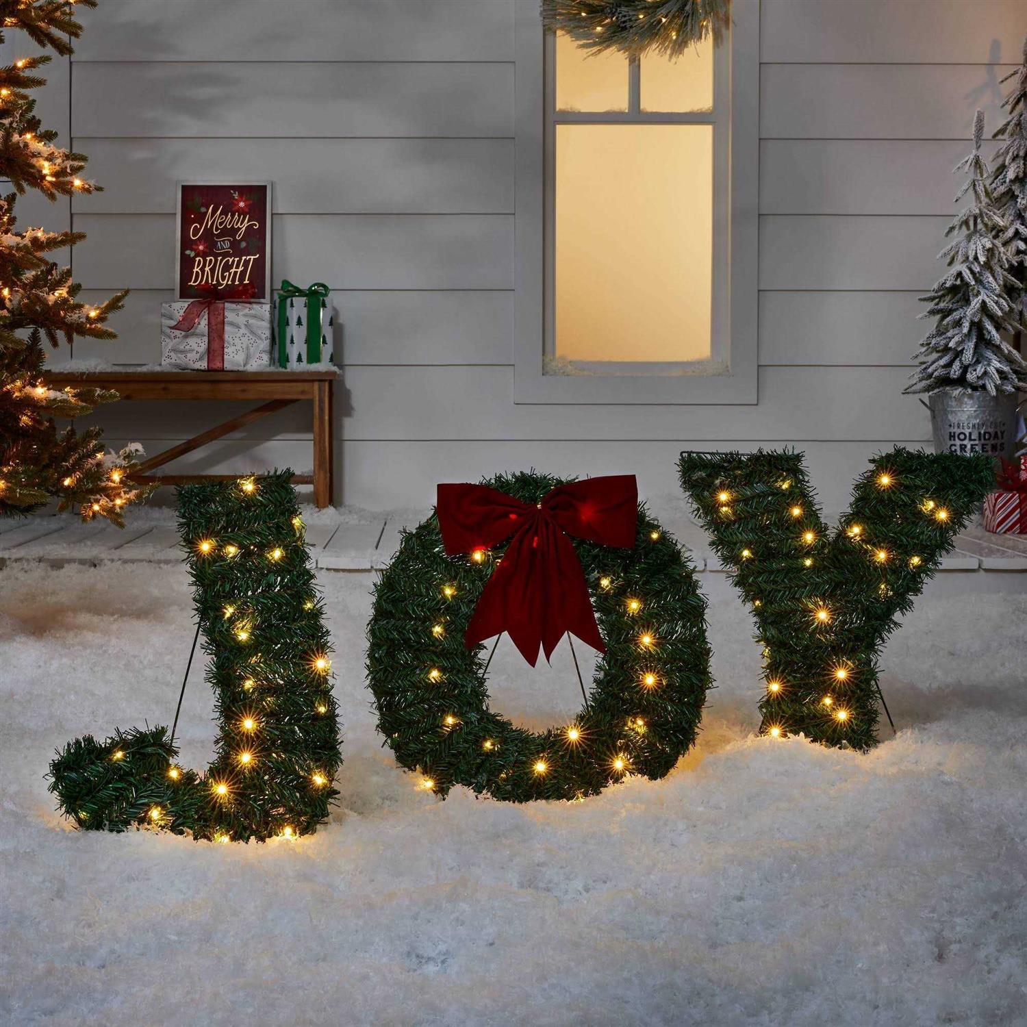 Wondershop 19 Greenery ‘Joy’ LED Christmas Novelty Sculpture Light with Red Bow