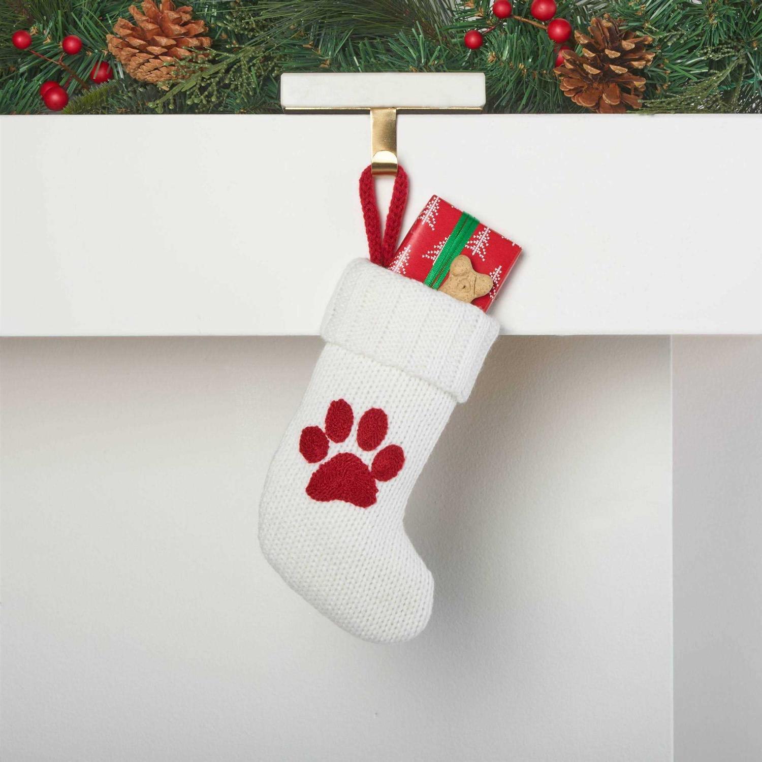 Wondershop Mini Knit Monogram Christmas Stocking Paw Print White