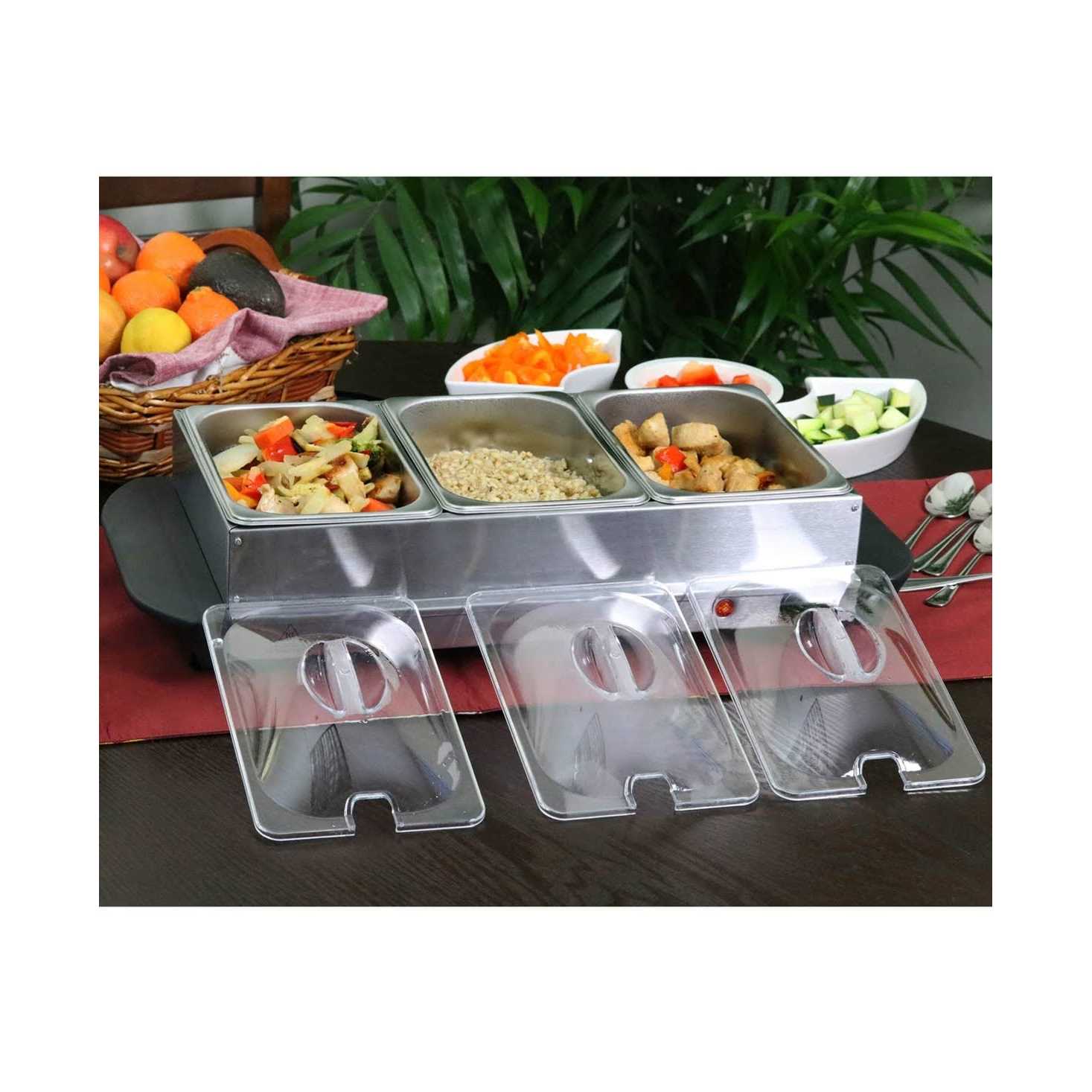 MegaChef Buffet Server & Food Warmer With 3 Sectional Trays