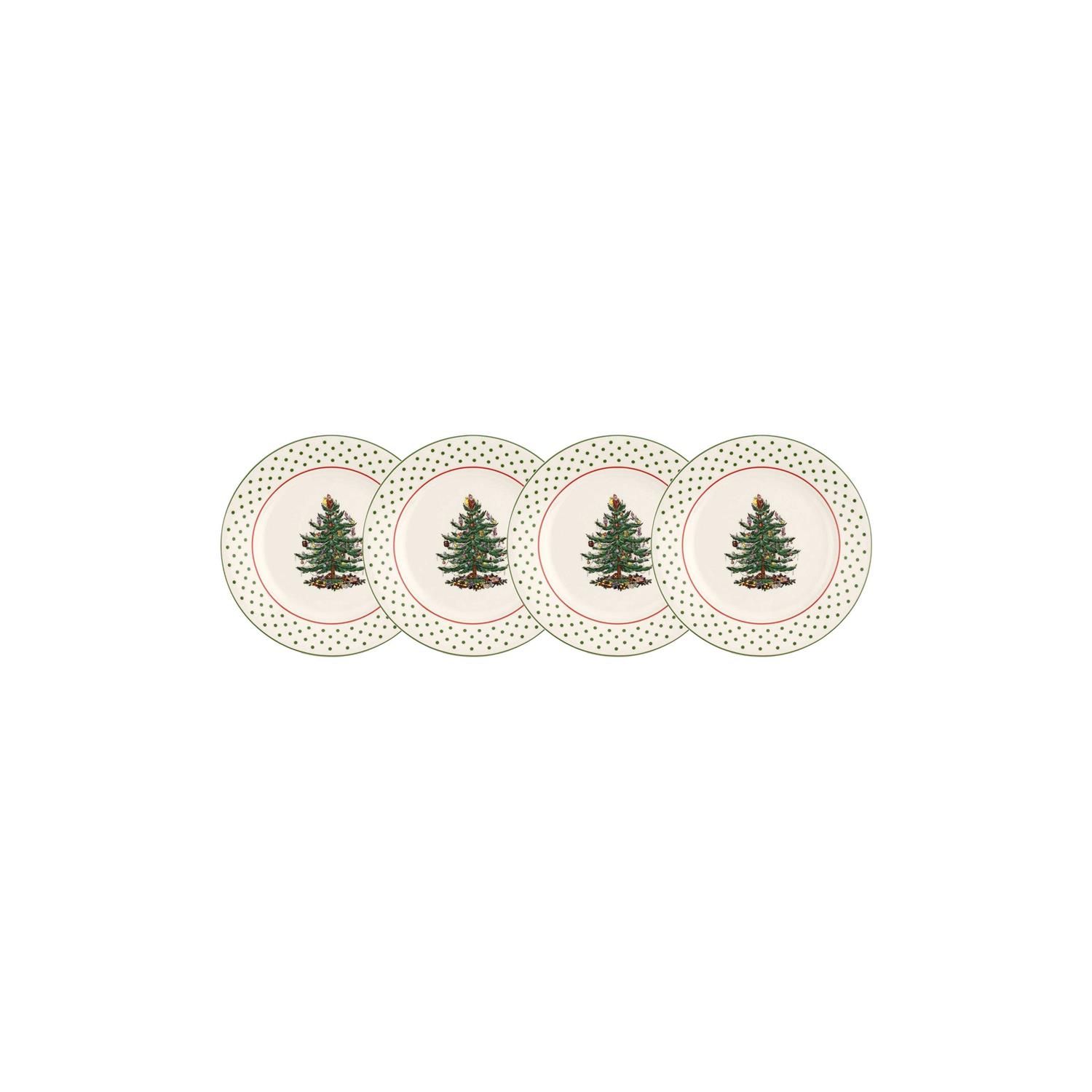 Spode Christmas Tree Polka Dot Dessert Plates Set of 4