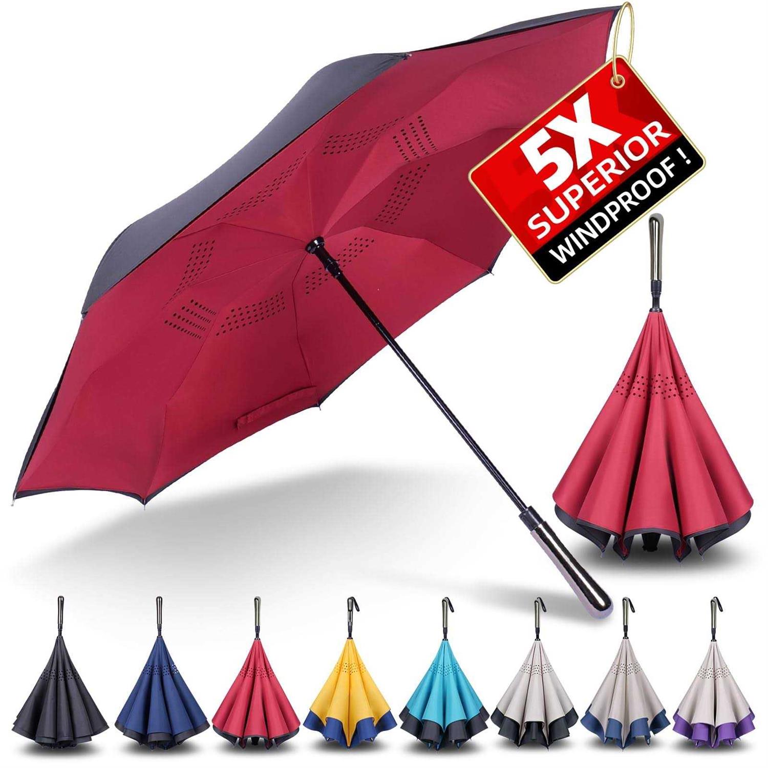 LFLFWY Inverted Reverse Upside Down Umbrella 49 inch Auto/Manual Open Large Double Canopy Design Windproof Stick Umbrellas rain Waterproof Golf