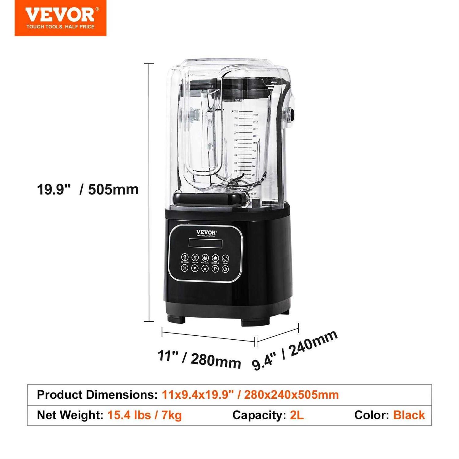 VEVOR Professional Blender with Shield Commercial Countertop Blenders 68 oz Jar Blender Combo