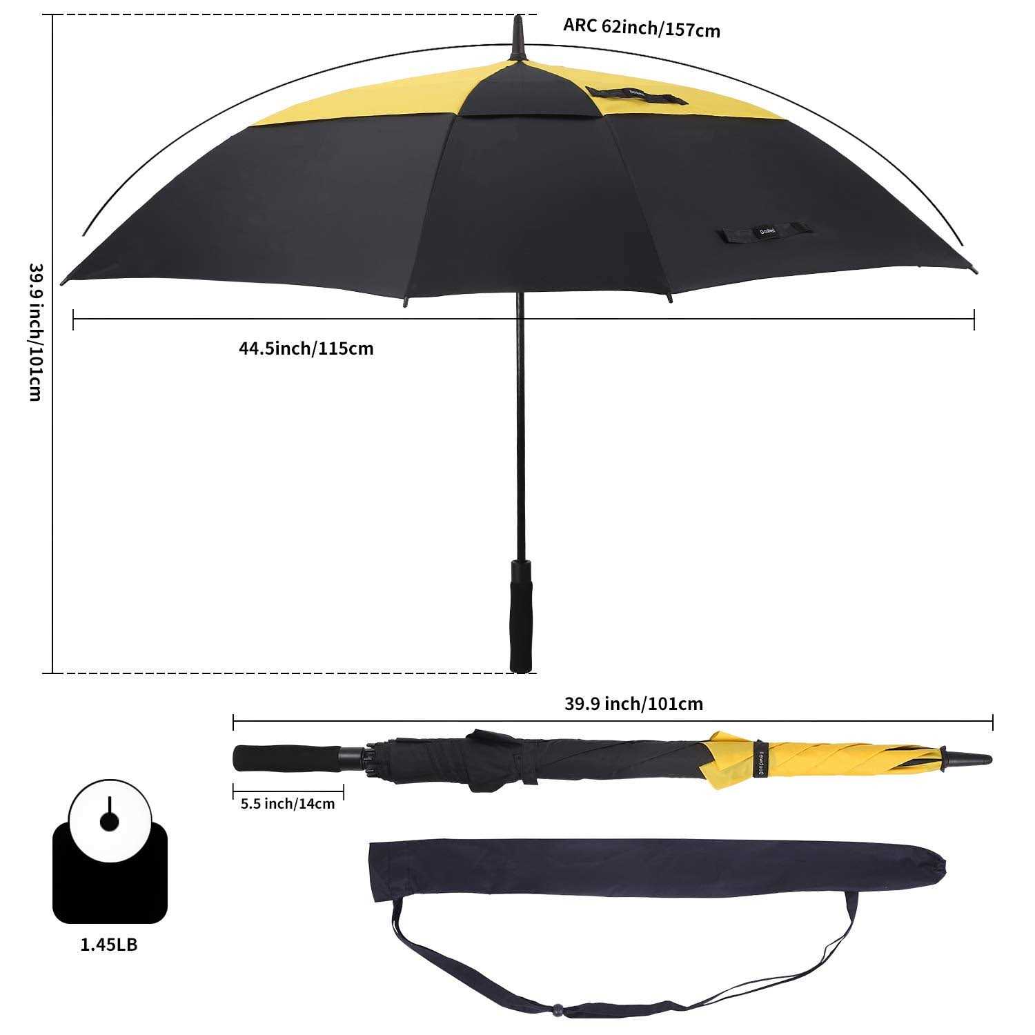 Doubwell Square Golf Umbrella 62 Inch Large Size With Windproof Vented Automatic Stick Sturdy Umbrella For Man and Woman
