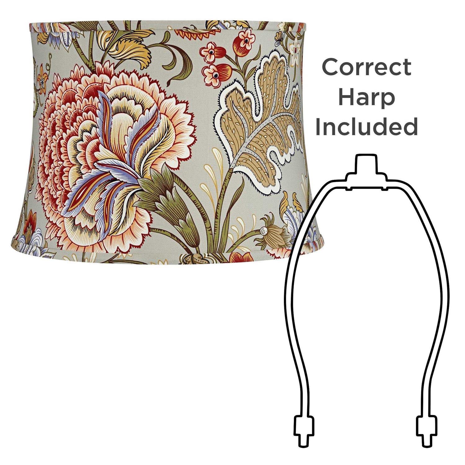 Springcrest Set of 2 Drum Print Lamp Shades Flower Medium 14 Top x 16 Bottom x 11.5 High Spider with Replacement Harp and Finial