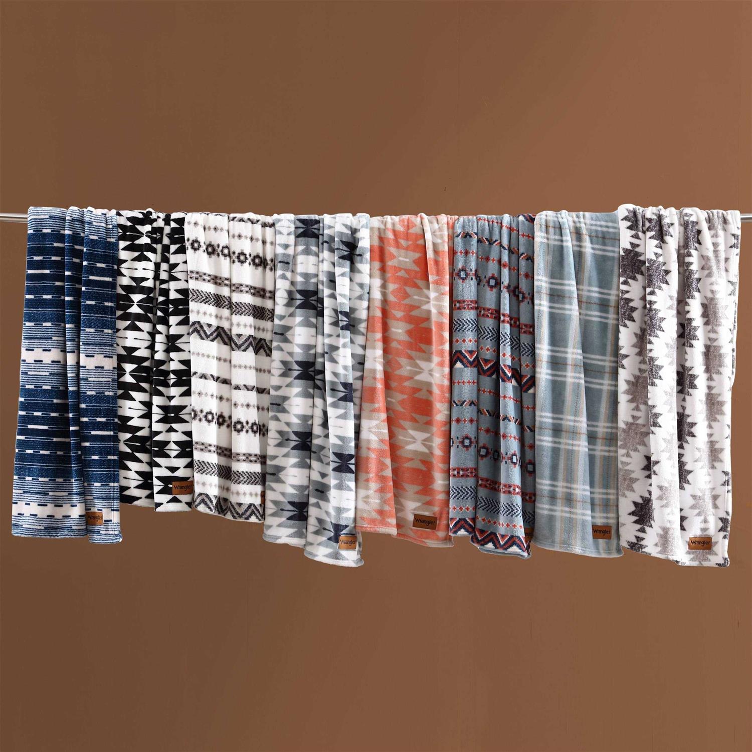 Wrangler Navajo Ultra Soft Plush Fleece Reversible Throw Blanket