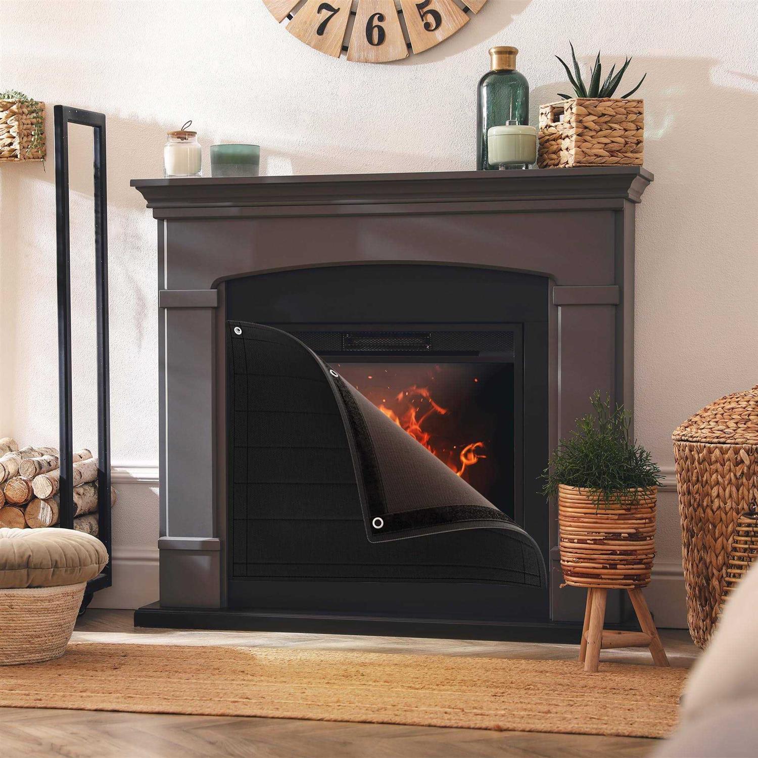 Fireplace Cover,Fireplace Draft Stopper Black Fireplace Blanket for Heat Loss & Save Energy