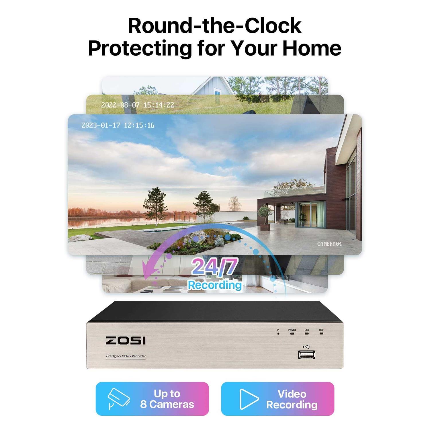 Zosi 5Mp Lite Indoor Outdoor Home Security Camera System H