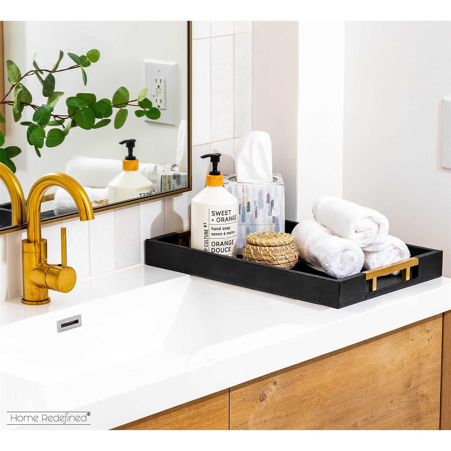 Home Redefined Modern Elegant 18’x12′ Rectangle Glossy Shagreen Decorative Ottoman Coffee Table Perfume Living Room Kitchen Serving Tray