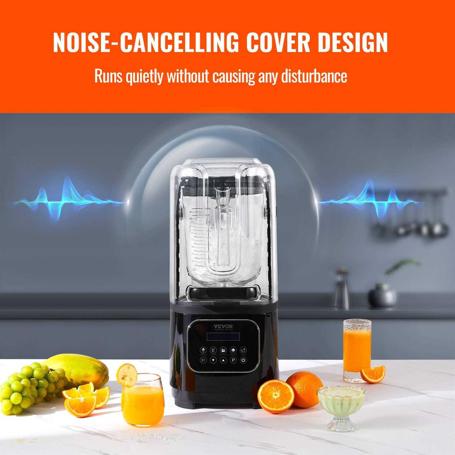 VEVOR Professional Blender with Shield Commercial Countertop Blenders 68 oz Jar Blender Combo