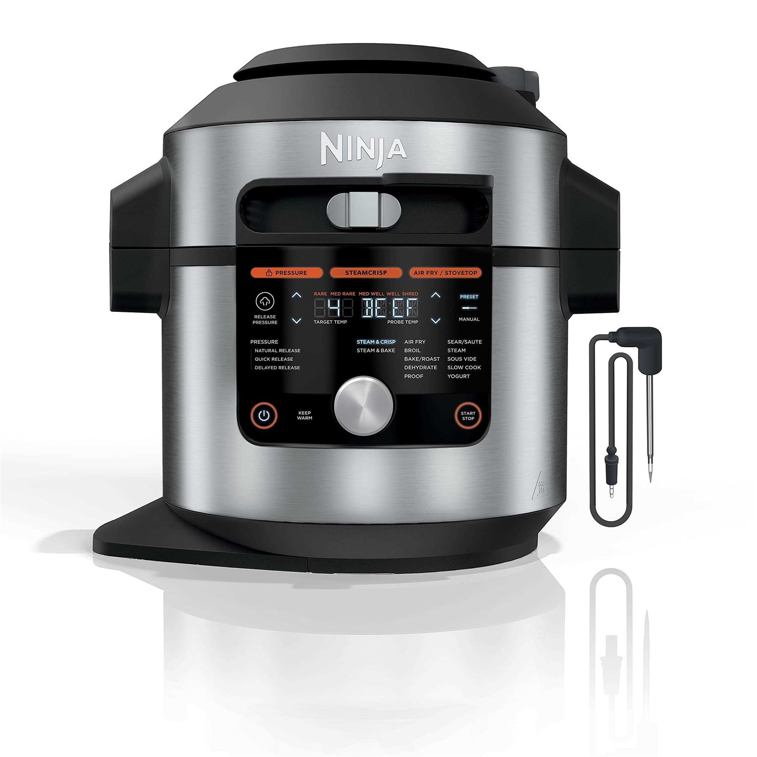 Ninja OL701 Foodi 14-in-1 SMART XL 8 Qt. Pressure Cooker Steam Fryer with SmartLid Thermometer Auto-Steam Release