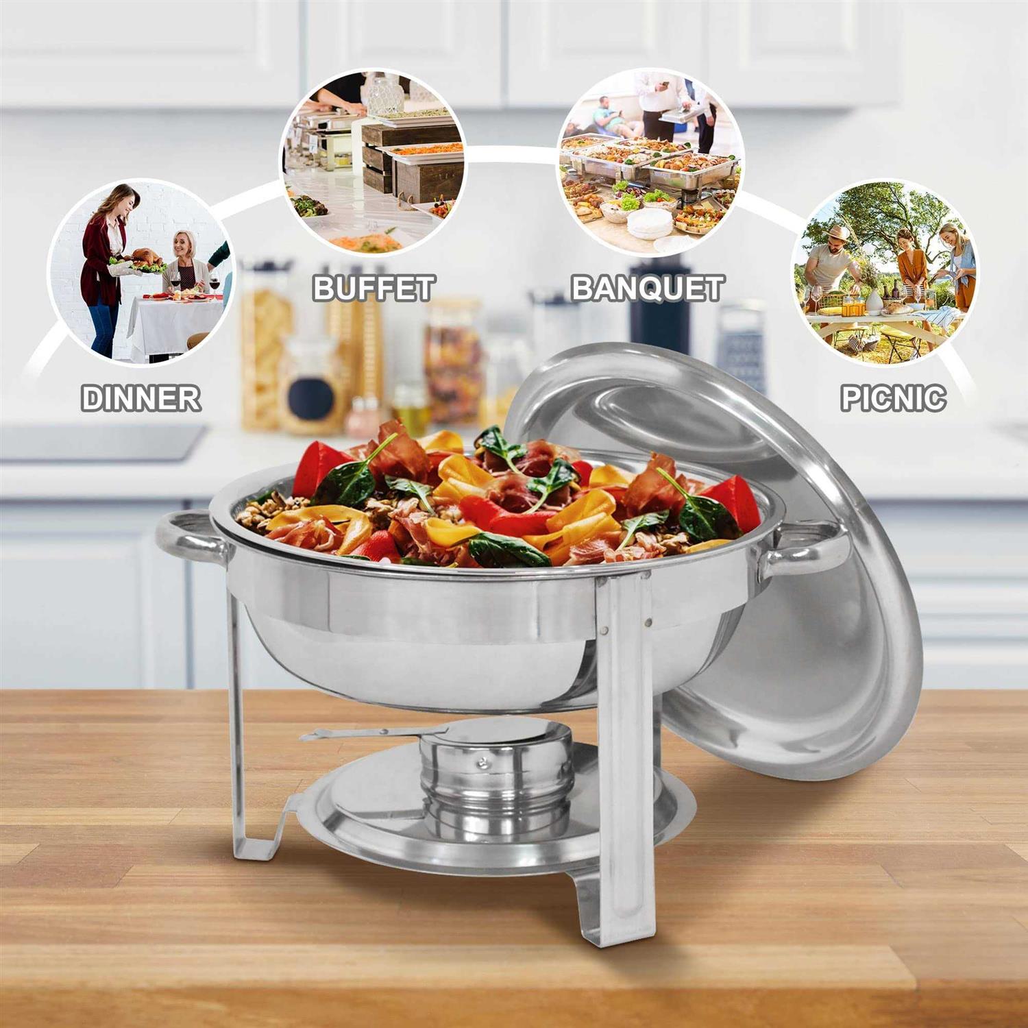SUPER DEAL Upgraded 5 Qt Full Size Stainless Steel Chafing Dish Round Chafer Buffet Catering Warmer Set w/Food and Water Pan