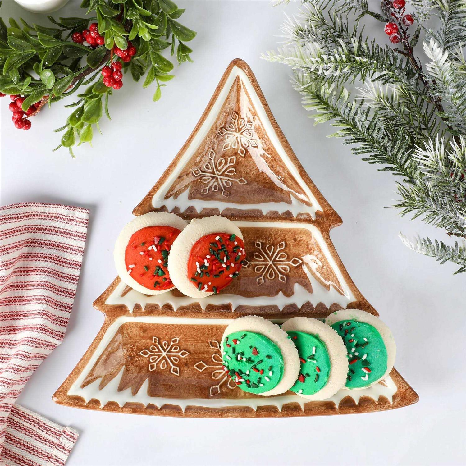 Martha Stewart 3 Section Gingerbread Tree Serving Tray Brown One