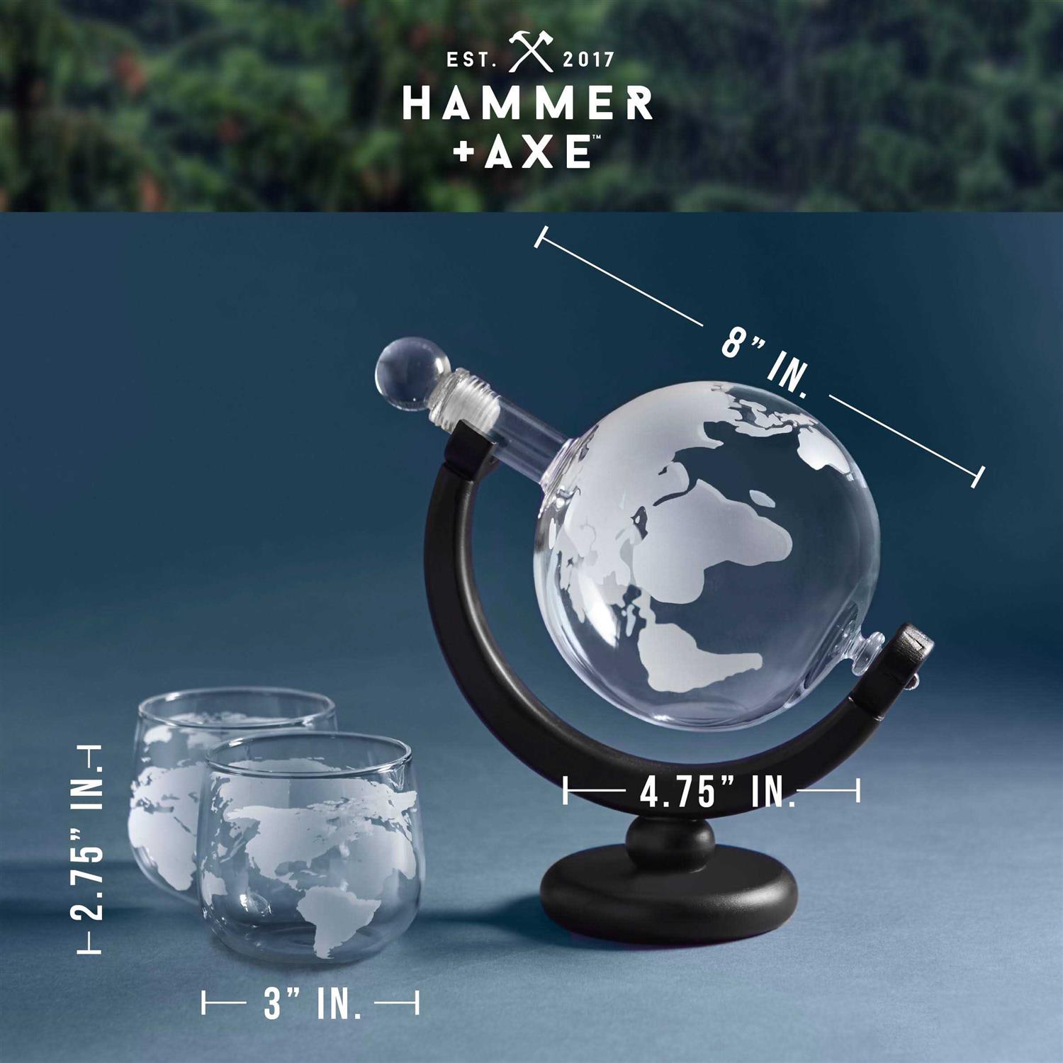 Hammer & Axe Globe-Shaped Whiskey Decanter Set
