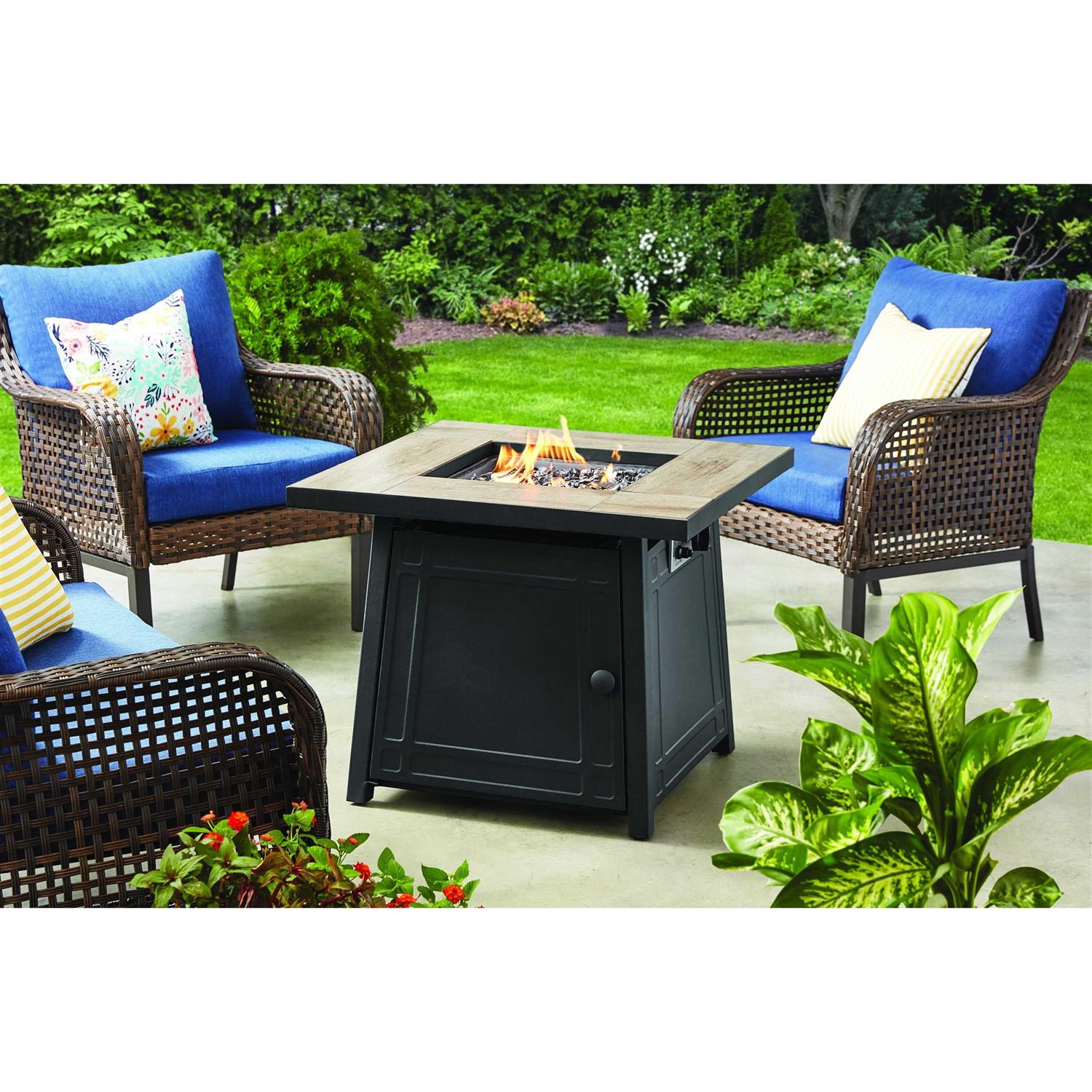 Mainstays 30 inch Square Tile Top Gas Fire Pit Table with 50,000 BTU