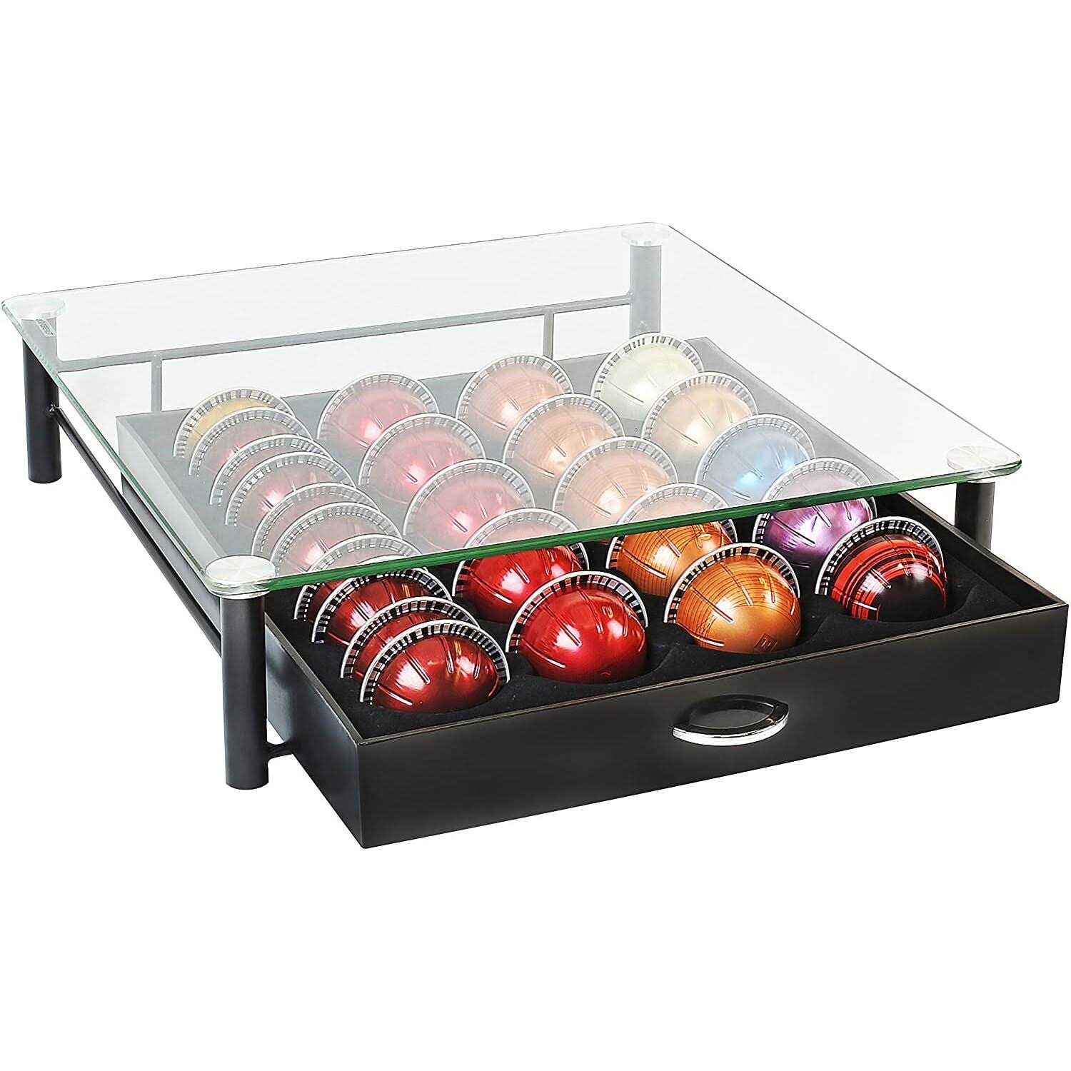 Deco Brothers Crystal Tempered Glass Nespresso Vertuoline Storage Drawer Holder for Capsules