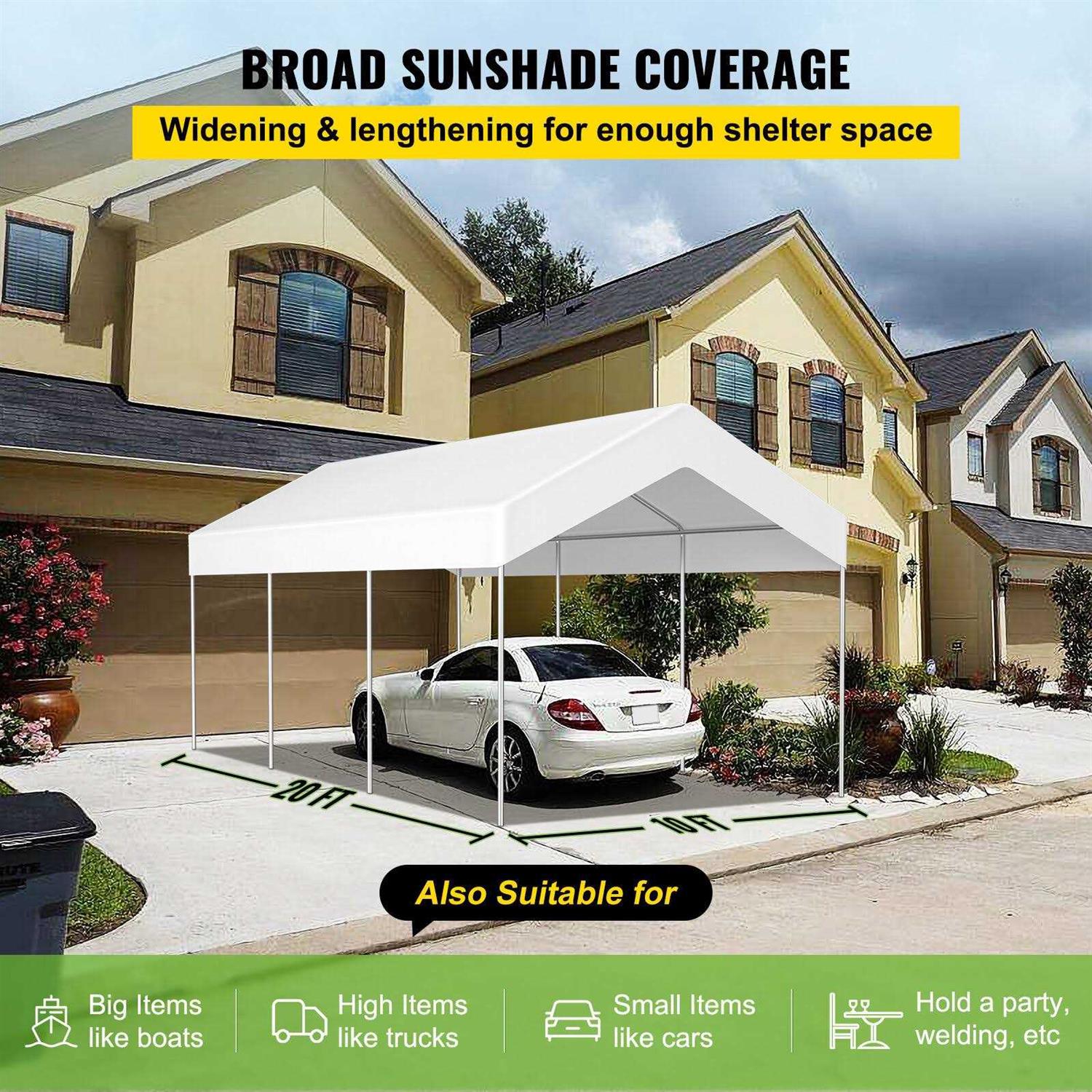 VEVOR 10 x 20 ft Carport Replacement Canopy Cover Ripstop Triple-layer PE Fabric Garage Top Tarp Shelter Cover