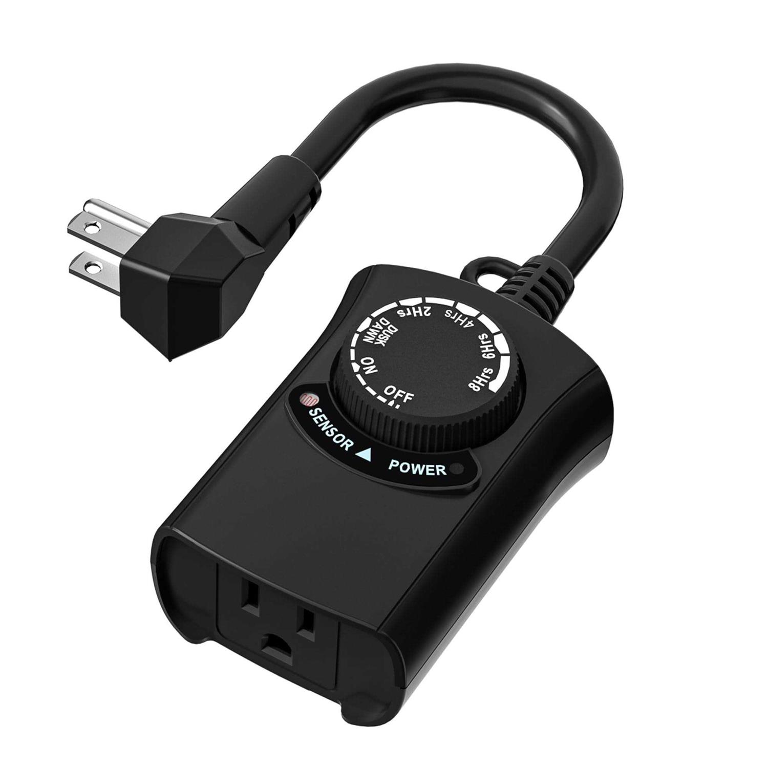 Outdoor Photocell Light Timer Waterproof Dusk to Dawn Sensor Timer Outlet 2/4/6/8 Countdown HBN