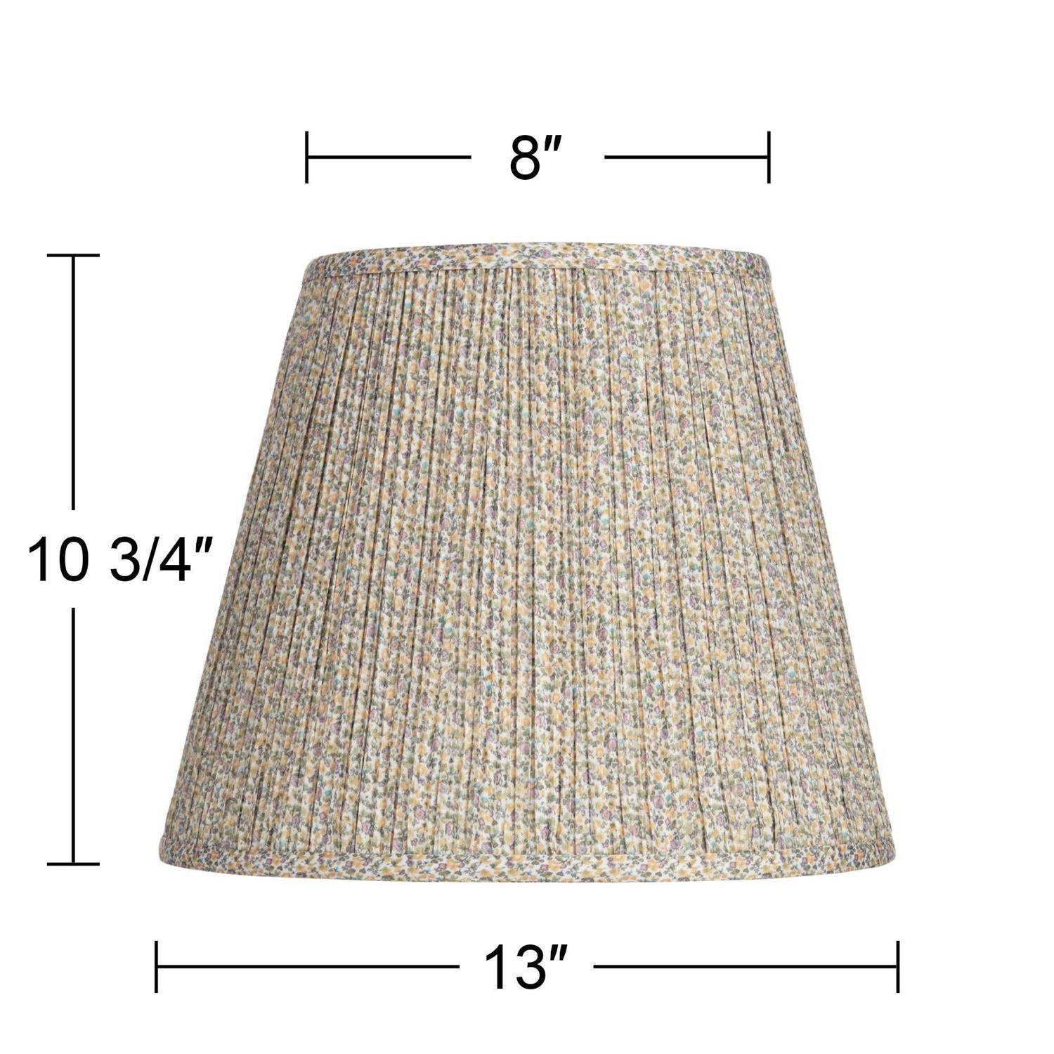 Springcrest Collection Hardback Shirred Empire Lamp Shade Green Pink Floral Medium 8 Top x 13 Bottom x 11 Slant Spider with Harp and Finial Fitting