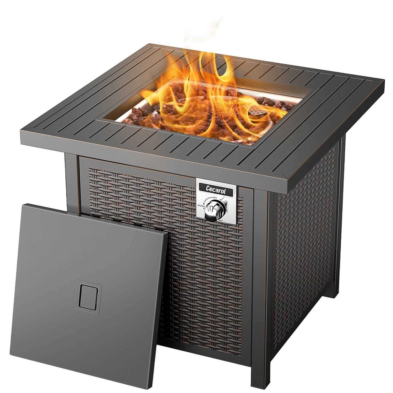 Cecarol Propane Fire Table, Outdoor Fire Pit Table With Lid And Lava