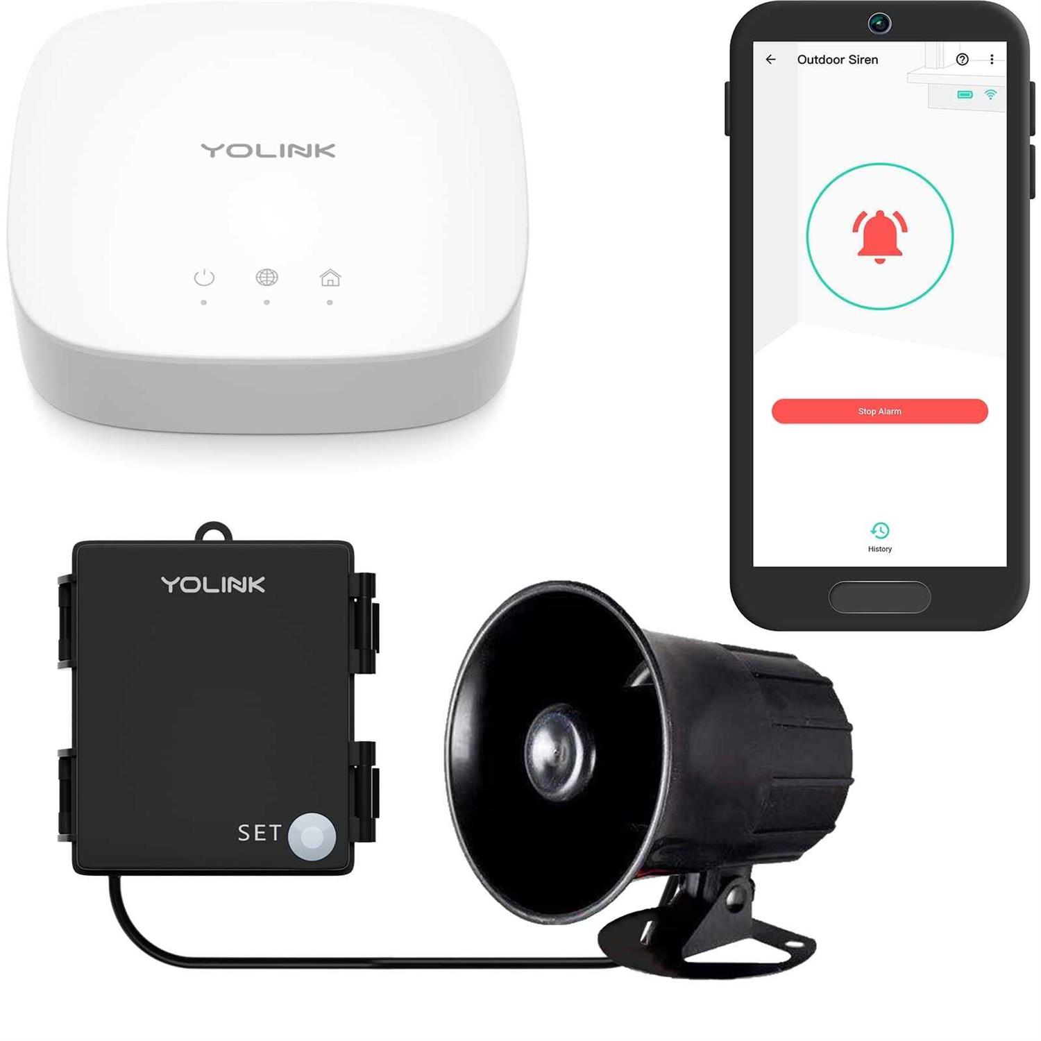 YoLink Hub and Outdoor Security Siren and Smart Alarm Controller Alarm Kit Loud 110 dB