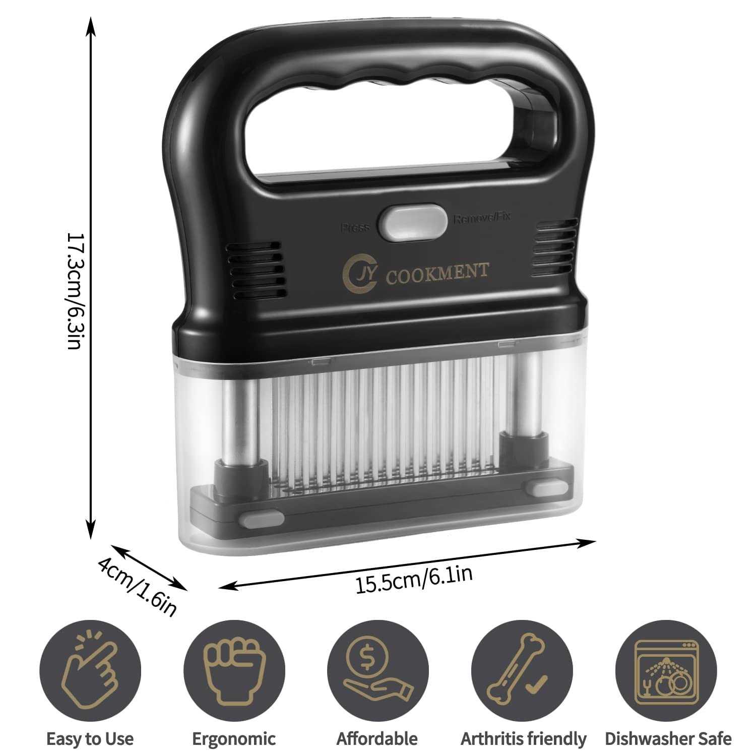 Jy Cookment Meat Tenderizer with 48 Stainless Steel Ultra Sharp Needle Blades