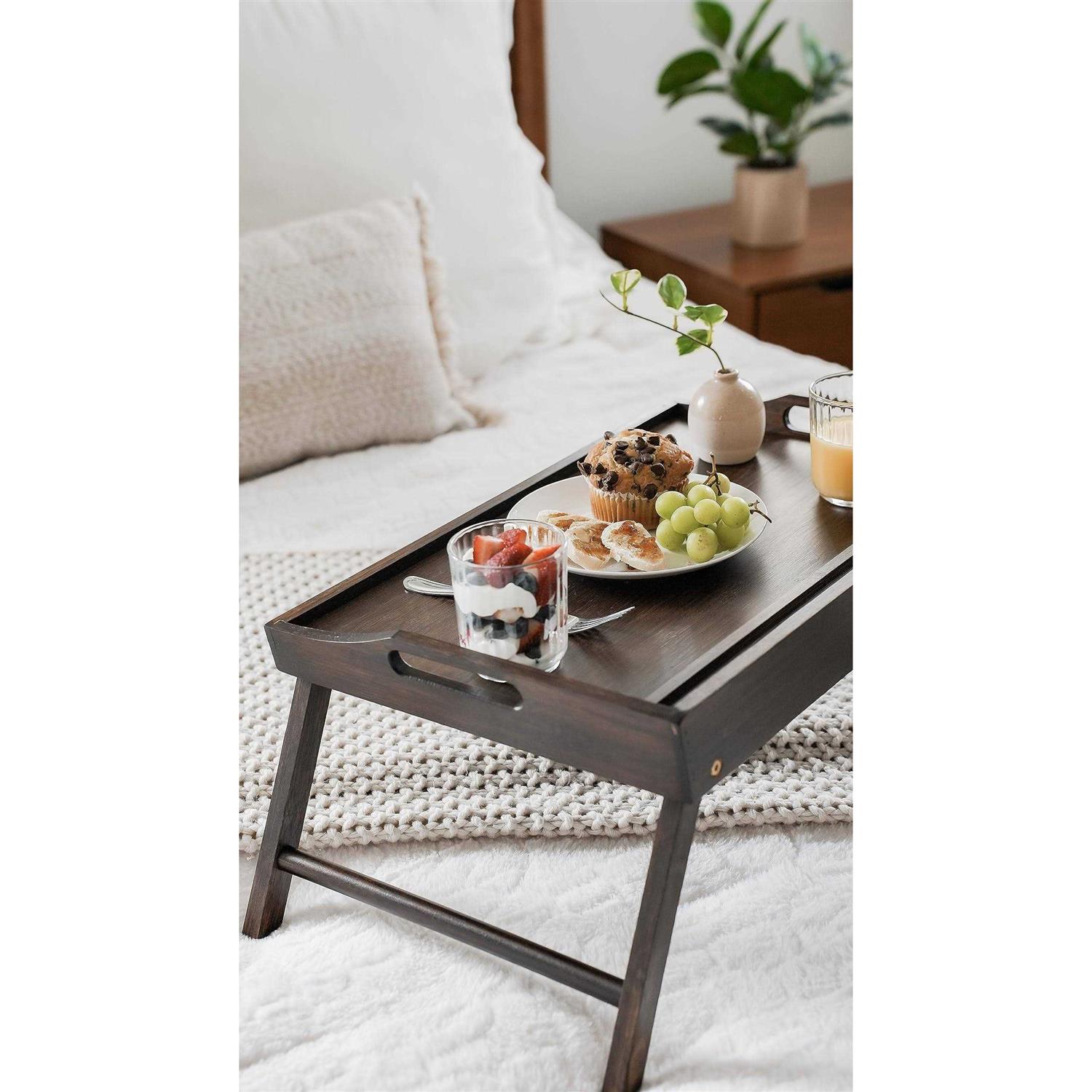 ROSSIE HOME Bamboo Wood Bed Tray, Lap Desk with Phone Holder Fits up to 15.6 Inch Laptops and Most Tablets