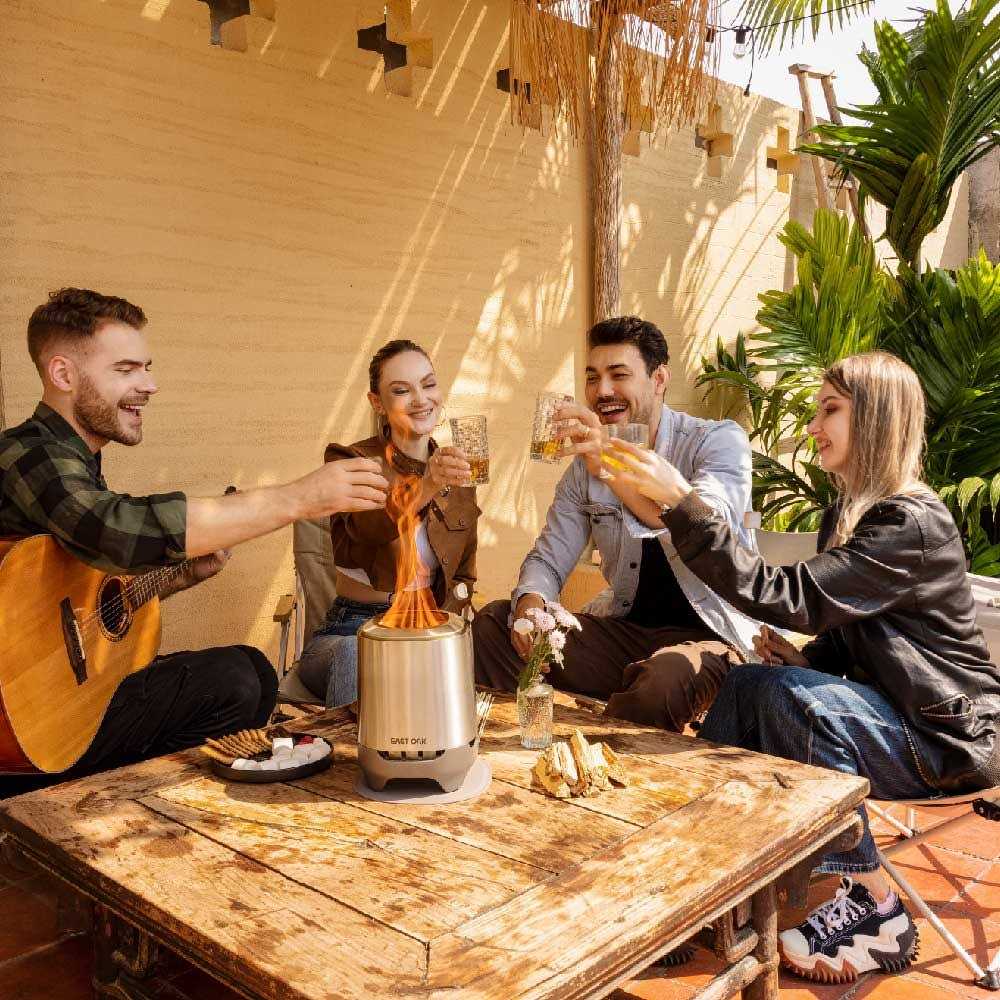 East OAK BRASA Mini Tabletop Fire Pit with Stand, for Patio and Outdoor Camping