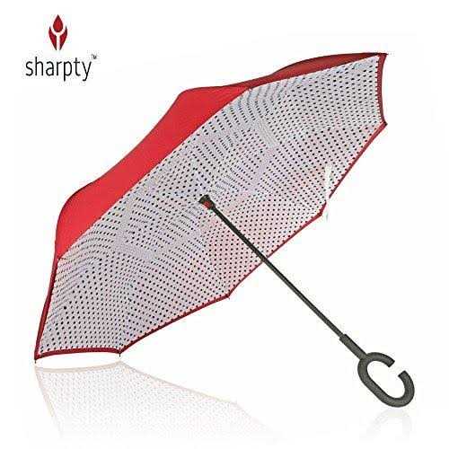 Sharpty Inverted Windproof Reverse Umbrella for Women with UV Protection