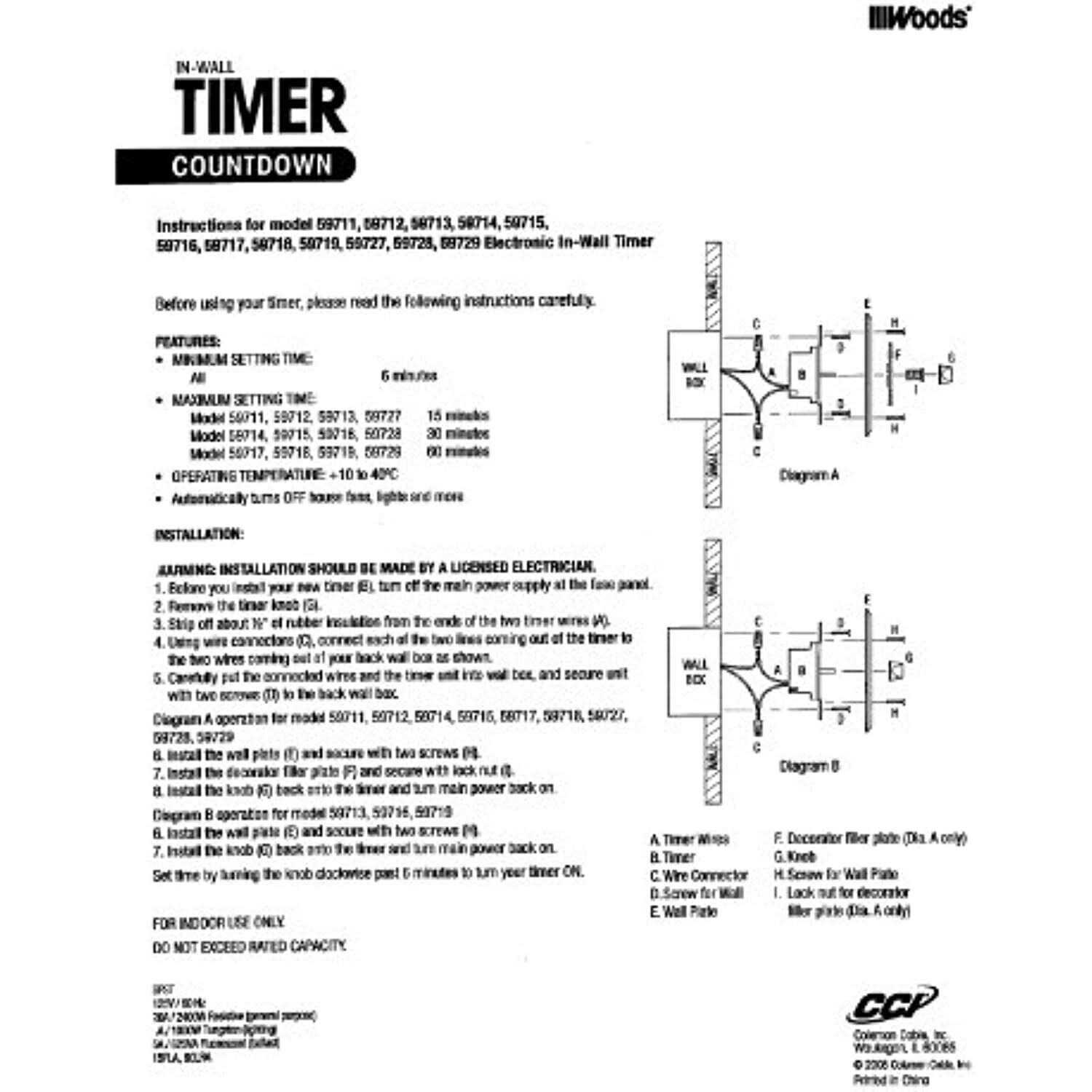 Woods In-Wall 15-Minute Switch Countdown Timer 59711WD