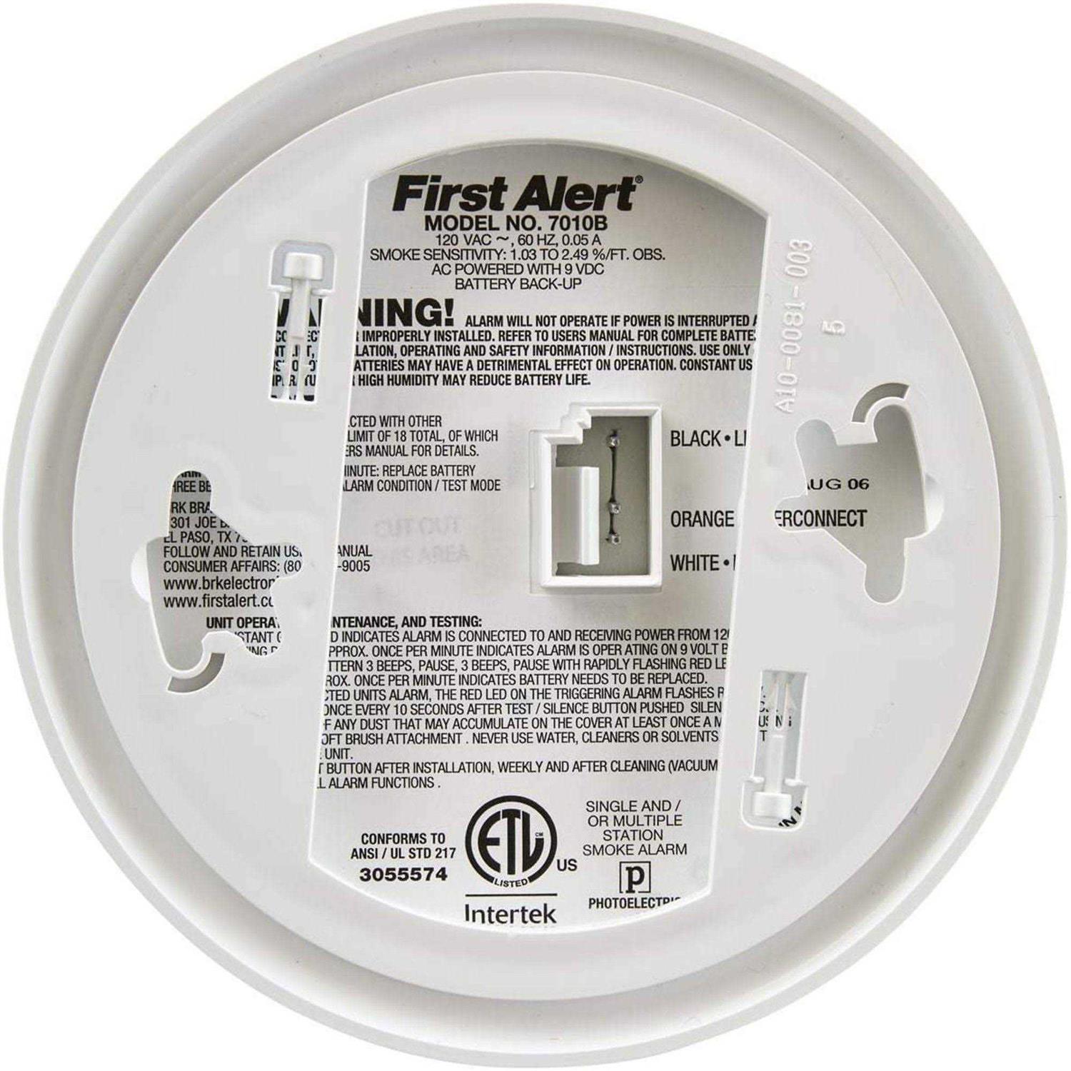 First Alert Photoelectric Smoke Alarm 7010B