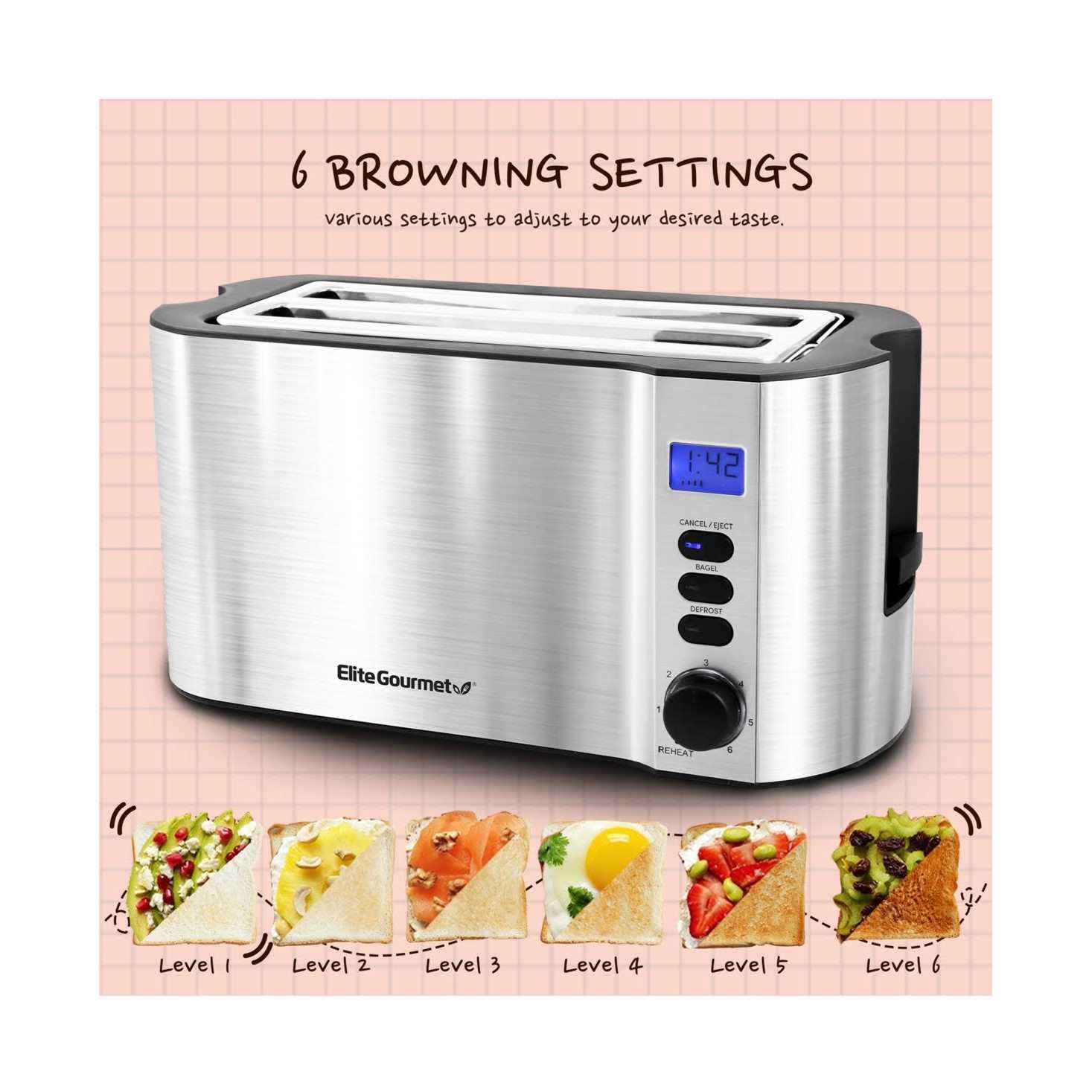 Elite Gourmet 4-Slice Long Slot Toaster