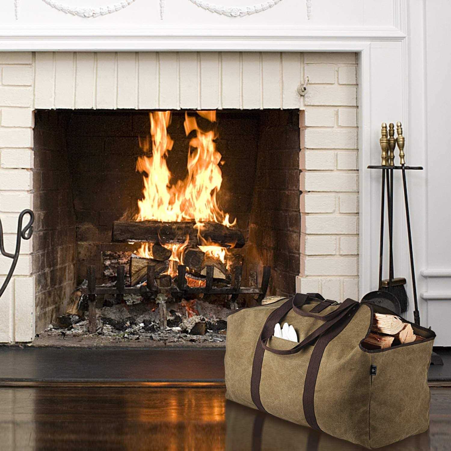 Bonthee Extra Large Waterproof Firewood Log Carrier Canvas Firewood Holder Indoor with Shoulder Strap and Top Handles Contained Weight-Relief Pad
