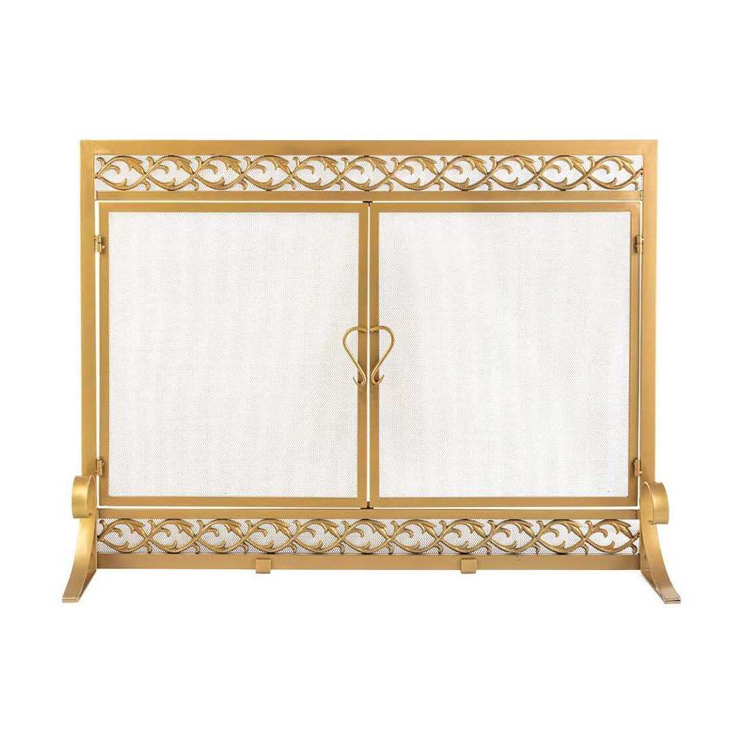 Plow & Hearth Small Cast Iron Scrollwork Fireplace Fire Screen with Doors