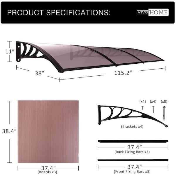 Vivohome Polycarbonate Window Door Awning Canopy Black Bracket 40 Inch x