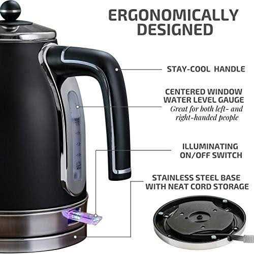 Ovente Electric Stainless Steel Hot Water Kettle 1.7 Liter Victoria Collection