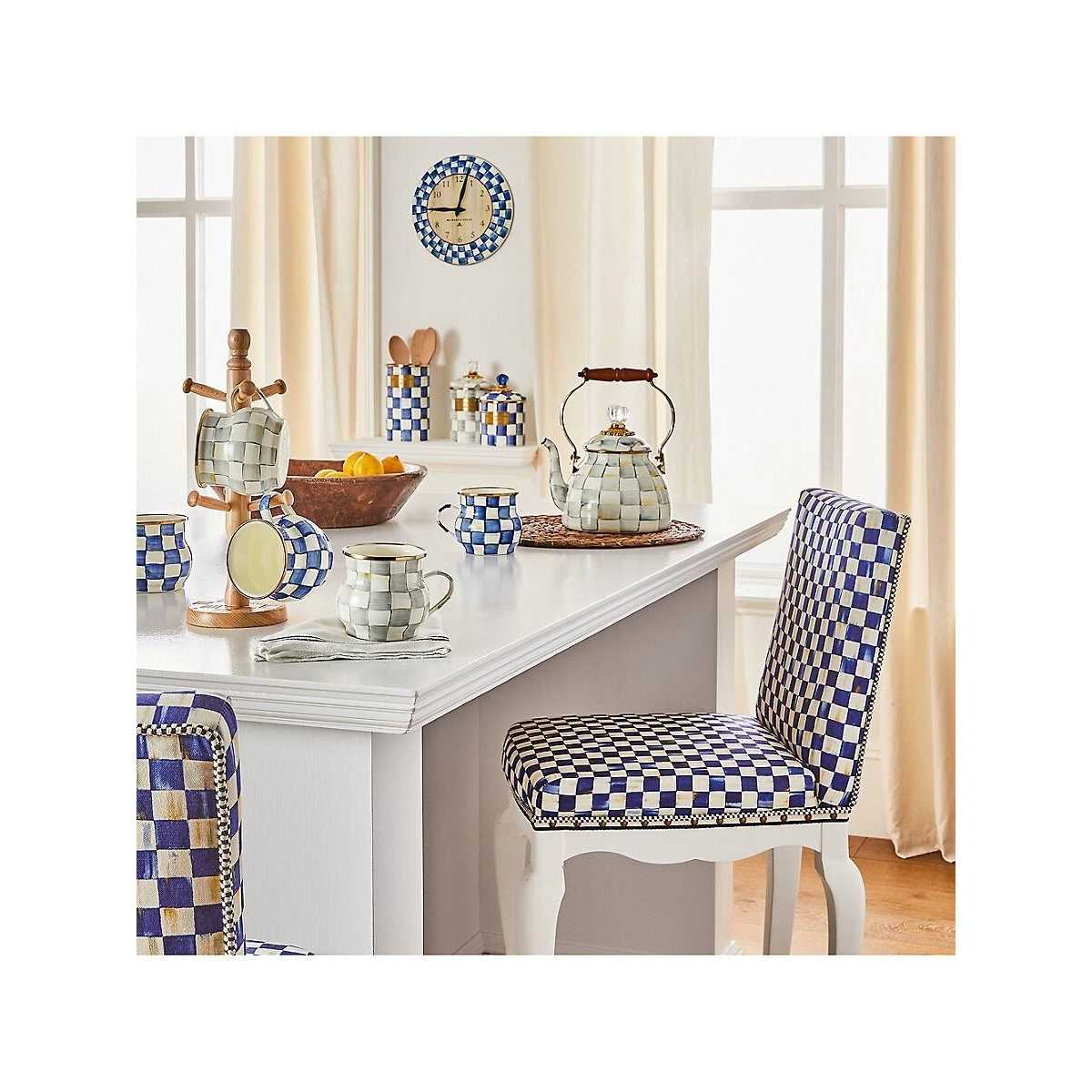 MacKenzie-Childs Sterling Check Enamel Tea Kettle