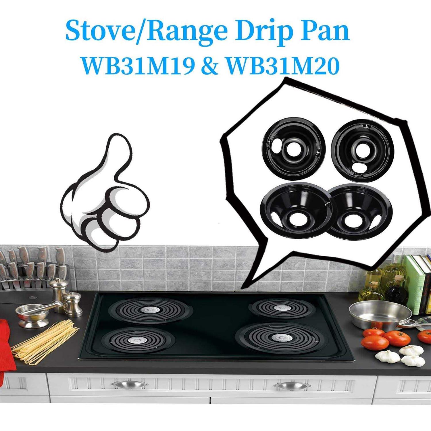 Black Porcelain Burner Drip Pans 6” 8” WB31M19 WB31M20 Set Replacement by APPLIANCEMATES Compatible for GE Hotpoint Electric Range Stove