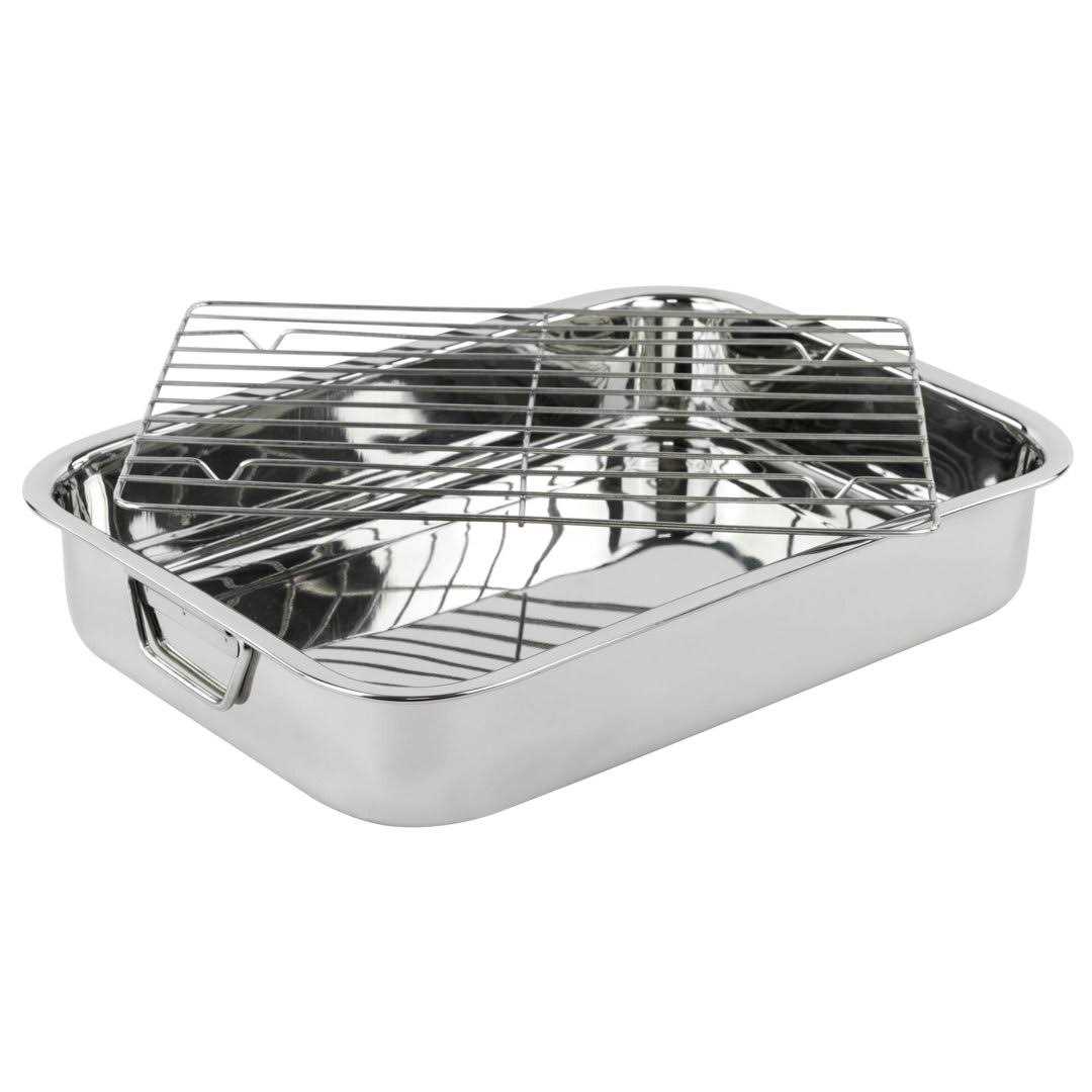 Lexi Home 16 in. Classic Stainless Steel Roasting Pan with Roasting Rack