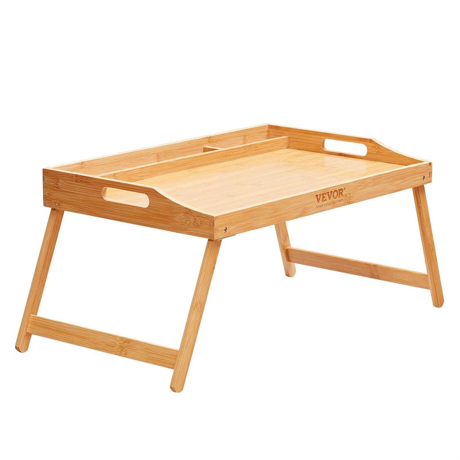 VEVOR Bed Tray Table with Foldable Legs Bamboo Breakfast Tray for Sofa Bed Eating Snacking and Working Folding Serving Laptop Desk Tray
